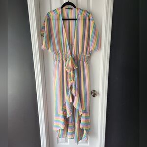 Rainbow Striped Sheer Dress
